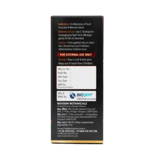 Bionile Oil box back label with ingredients and directions