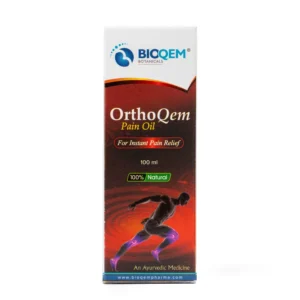 OrthoQem Oil bottle front view – herbal massage oil
