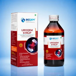 Uroqem Syrup bottle and box by Bioqem Pharma – ayurvedic syrup for urinary health