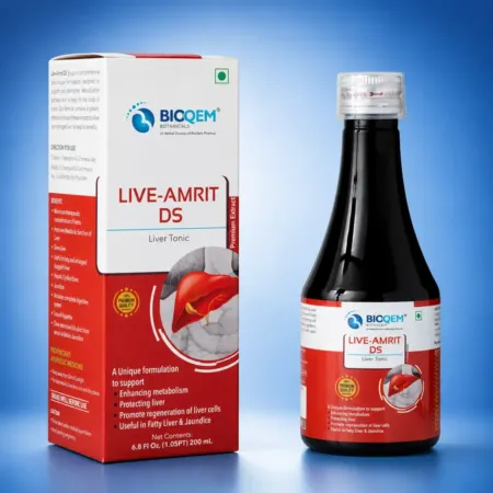 Live Amrit DS Syrup bottle by Bioqem Pharma – ayurvedic liver syrup