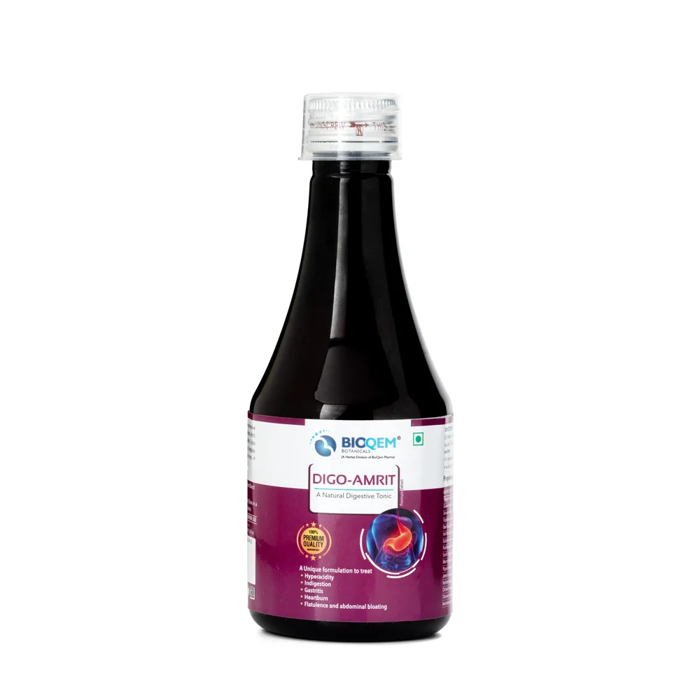 Digo Amrit Syrup bottle front view | Bioqem Pharma Digo Amrit Syrup bottle front view – ayurvedic digestive syrup