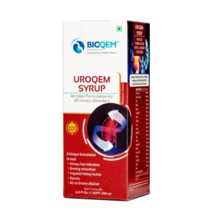 Uroqem Syrup box front with ingredient panel per 10 ml