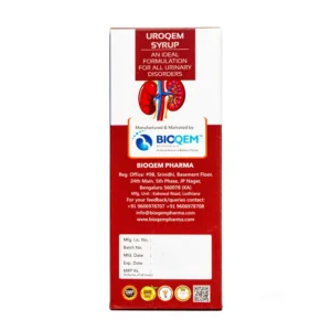 Uroqem Syrup box back panel with manufacturer details