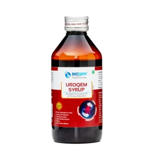 Uroqem Syrup bottle front view – herbal urinary tonic