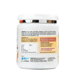 DiboWell Protein Powder tub back label with ingredients and directions – diabetic nutrition powder