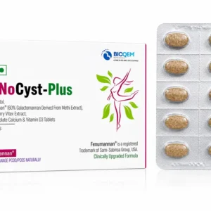 Gynocyst Plus Tablet box and blister strip – myo inositol and chasteberry tablet