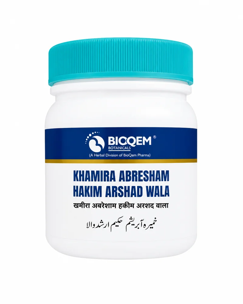 Khamira Abresham Hakim Arshad Wala jar front view | Bioqem Pharma Khamira Abresham Hakim Arshad Wala jar front view – unani tonic