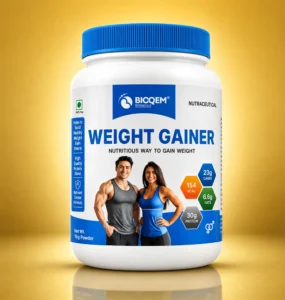 Bioqem Weight Gainer vanilla nutrition powder, 500 g tub